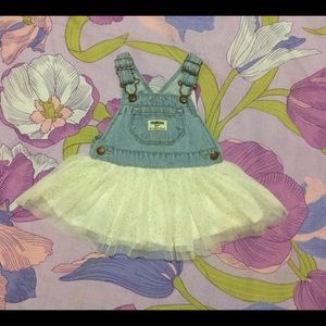 EUC Oshkosh b’gosh  Toddler Jean & tulle Dress Ivory  & Blue